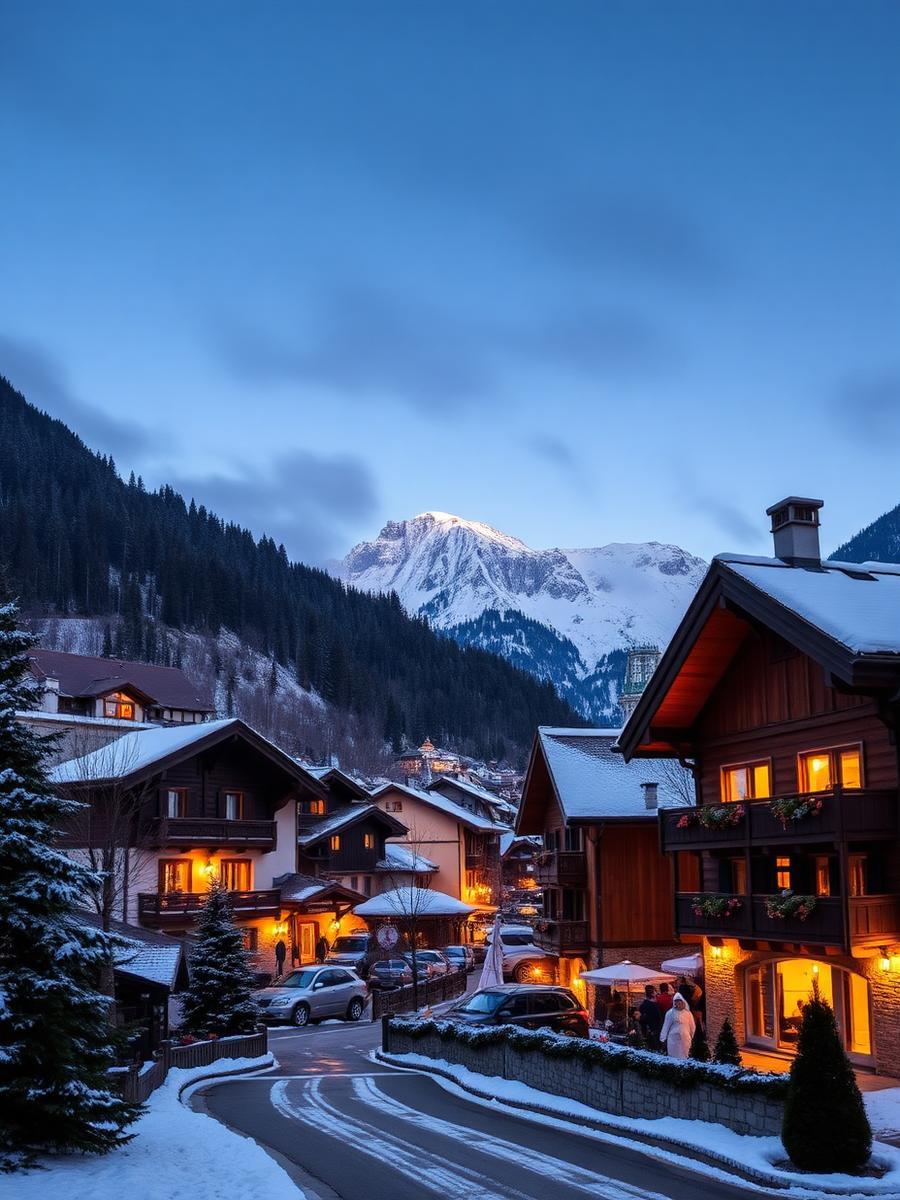Vilarejo alpino de Cortina d'Ampezzo ao anoitecer