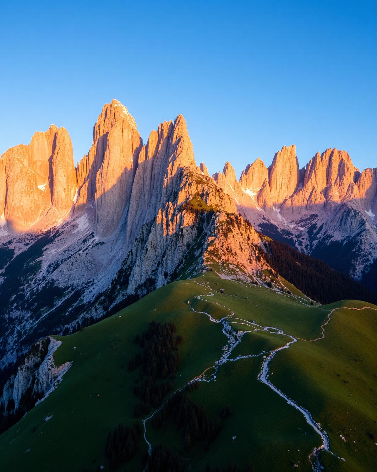 Cume de Seceda ao pôr do sol nas Dolomitas